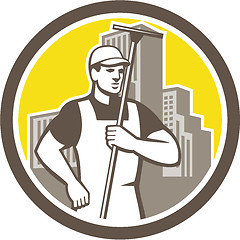 Image showing Window Cleaner Worker Holding Squeegee Circle