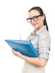 Image showing business woman with a blue folder