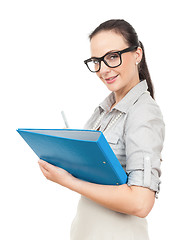 Image showing business woman with a blue folder