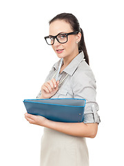 Image showing business woman with a blue folder