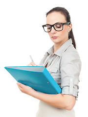 Image showing business woman with a turquoise folder