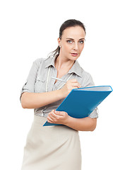 Image showing business woman with a blue folder