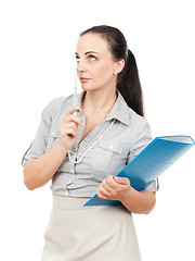Image showing business woman with a blue folder