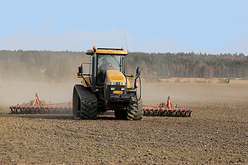 Image showing Caterpillar Challenger Crawler Tractor and Potila Seedbed Cultiv