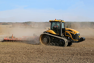 Image showing Caterpillar Challenger Crawler Tractor and Potila Seedbed Cultiv