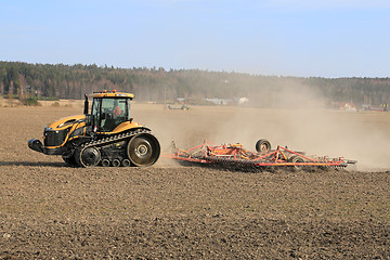 Image showing Caterpillar Challenger Crawler Tractor and Potila Seedbed Cultiv