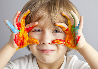 Image showing hands painted  in colorful paints