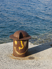 Image showing Mooring bolard at sunrise