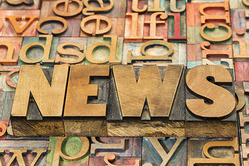 Image showing news word in wood type 