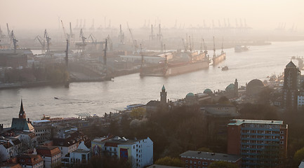 Image showing Hamburg port aerial panoramic view