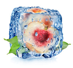 Image showing Juicy peach in ice cube
