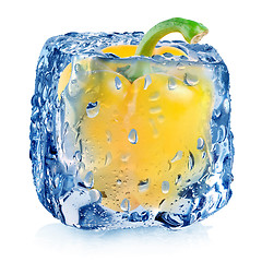 Image showing Yellow pepper in ice cube