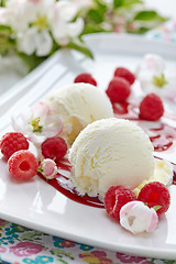 Image showing Vanilla Ice Cream with fresh berries