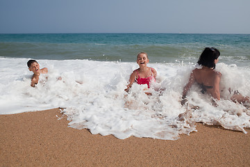 Image showing Playing in the sea