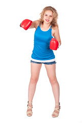 Image showing Pretty girl in boxing gloves