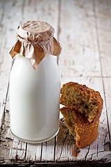Image showing bottle of milk and fresh baked bread