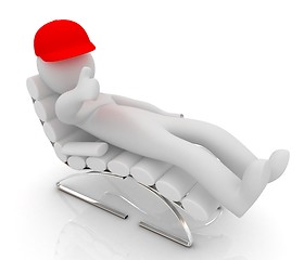 Image showing 3d white man lying chair with thumb up