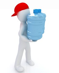 Image showing 3d man carrying a water bottle with clean blue water 