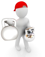 Image showing 3d man with kettlebell. Bodybuilding. Lifting kettlebell 
