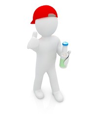 Image showing 3d man with plastic milk products bottles set 