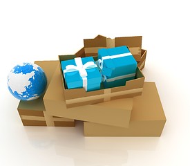 Image showing Cardboard boxes, gifts and earth 