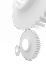 Image showing White background consisting of bright gears and arrows