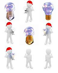 Image showing Set of 3d man with energy saving light bulb