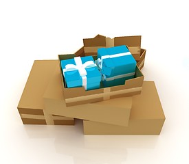 Image showing Cardboard boxes, gifts and earth 