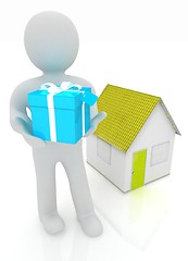 Image showing 3d man with gift and house 