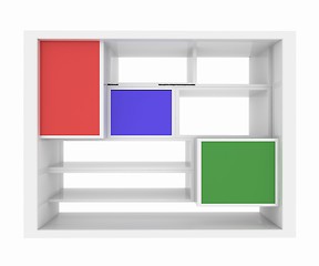 Image showing 3d isolated Empty colorful bookshelf 