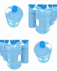 Image showing Set of bottle with clean blue water 