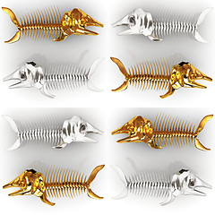 Image showing Set of 3d metall illustration of fish skeleton 