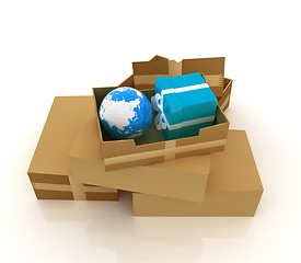 Image showing Cardboard boxes, gifts and earth 