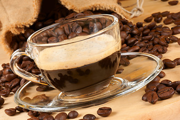 Image showing Espresso and coffee beans