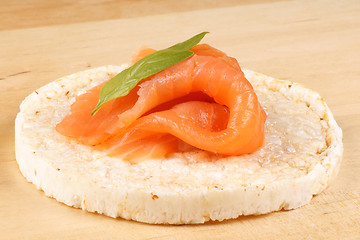 Image showing Rice cake with smoked salmon