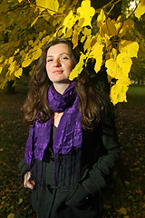 Image showing Close up of brunette in autumn park 