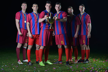 Image showing soccer players celebrating victory