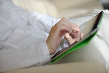 Image showing woman using tablet pc at home