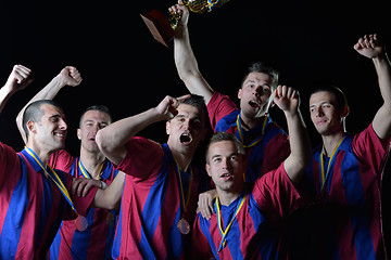 Image showing soccer players celebrating victory