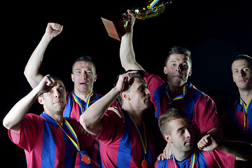 Image showing soccer players celebrating victory