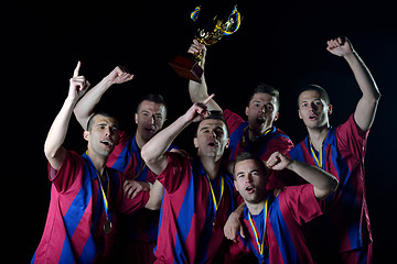 Image showing soccer players celebrating victory