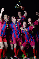 Image showing soccer players celebrating victory