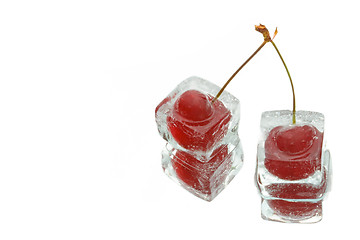 Image showing two frozen cherries