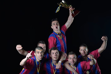 Image showing soccer players celebrating victory