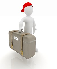 Image showing Leather suitcase for travel with 3d man 