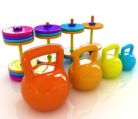 Image showing Colorful weights and dumbbells 