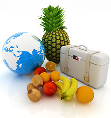 Image showing Citrus,earth and traveler's suitcase 