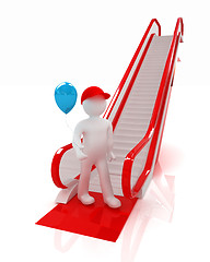 Image showing Escalator and 3d man with balloon 