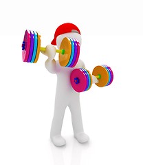 Image showing 3d man with colorfull dumbbells 