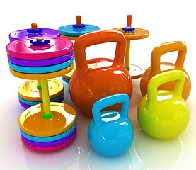 Image showing Colorful weights and dumbbells 